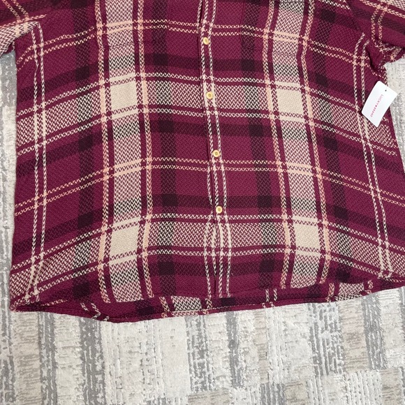 NEW Lucky Brand Men XXL Burgundy Plaid Flannel Textured Button Shirt Long Sleeve - Picture 4 of 13